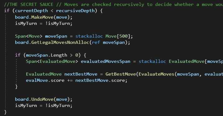 A code excerpt from the chess bot.
